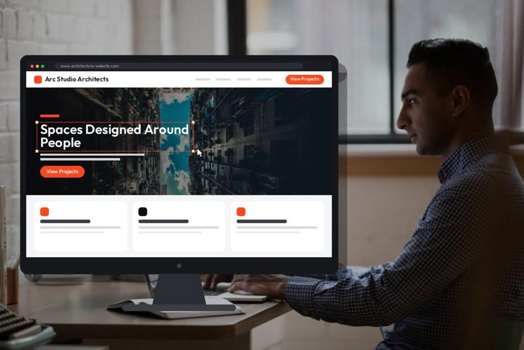 Netwexus team designing a architecture website on screen