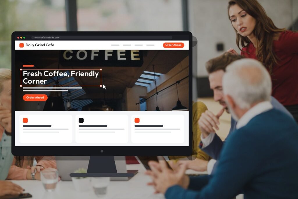 Netwexus team designing a cafe website on screen