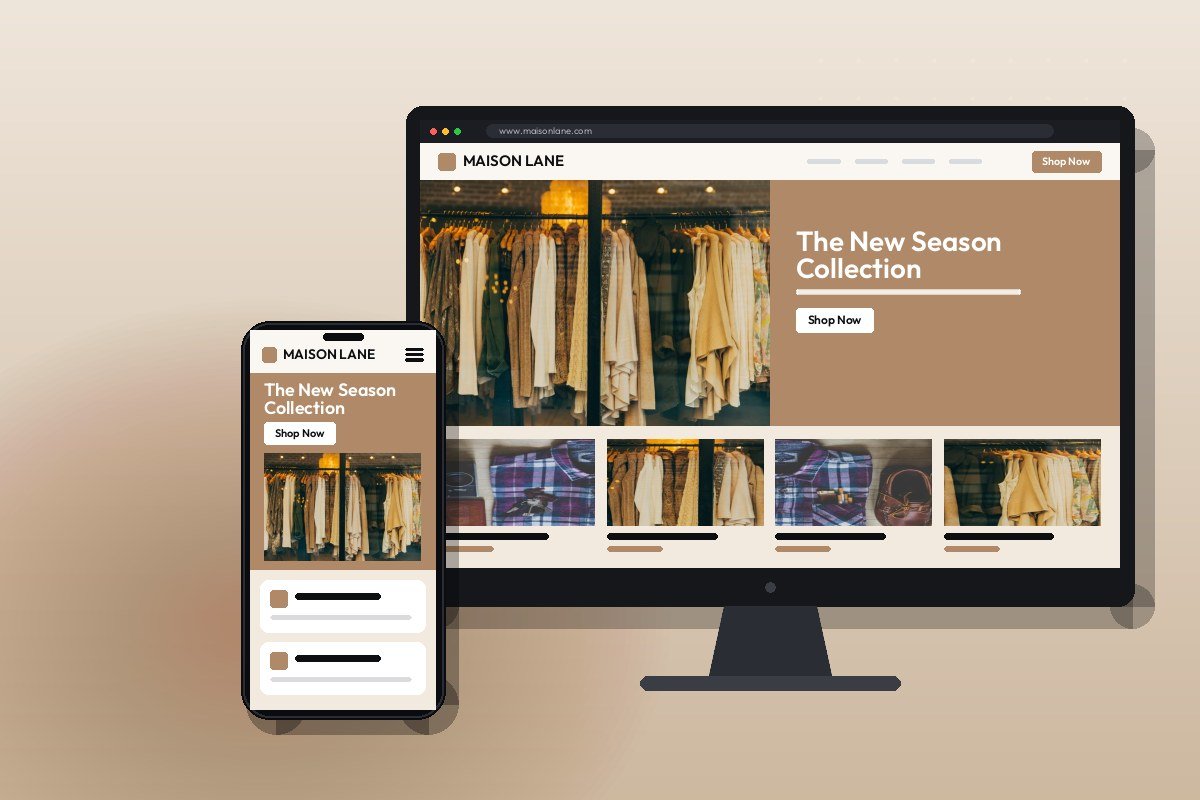 Fashion eCommerce project shown on desktop and mobile