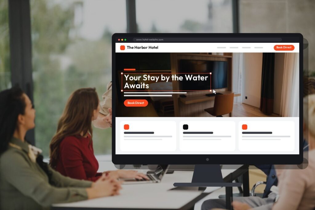 Netwexus team designing a hotel website on screen