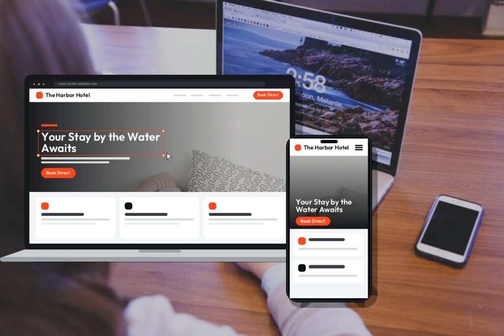 Netwexus team designing a hotel website on screen
