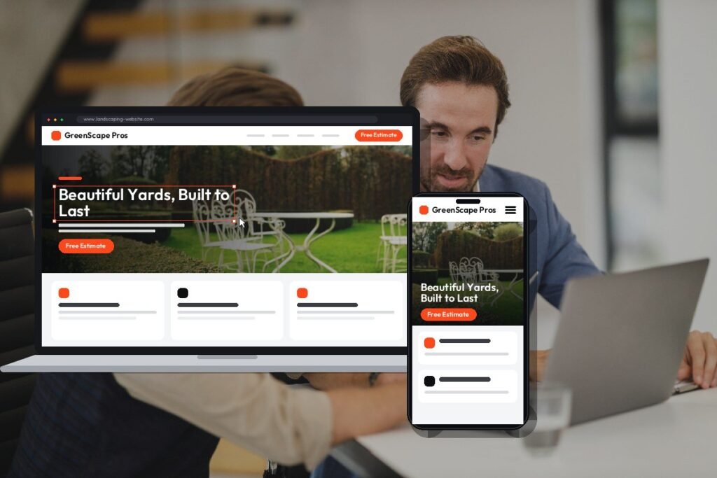 Netwexus team designing a landscaping website on screen