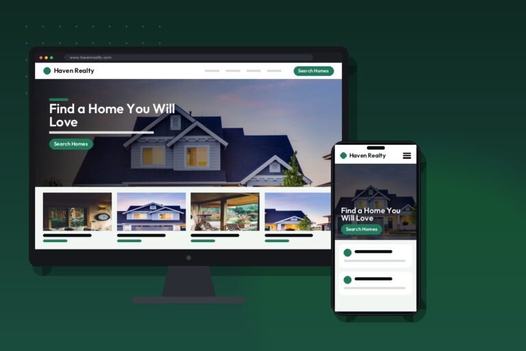 Real Estate Website project shown on desktop and mobile