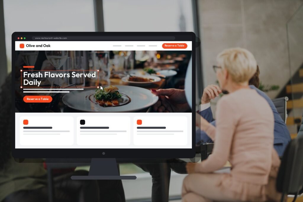 Netwexus team designing a restaurant website on screen