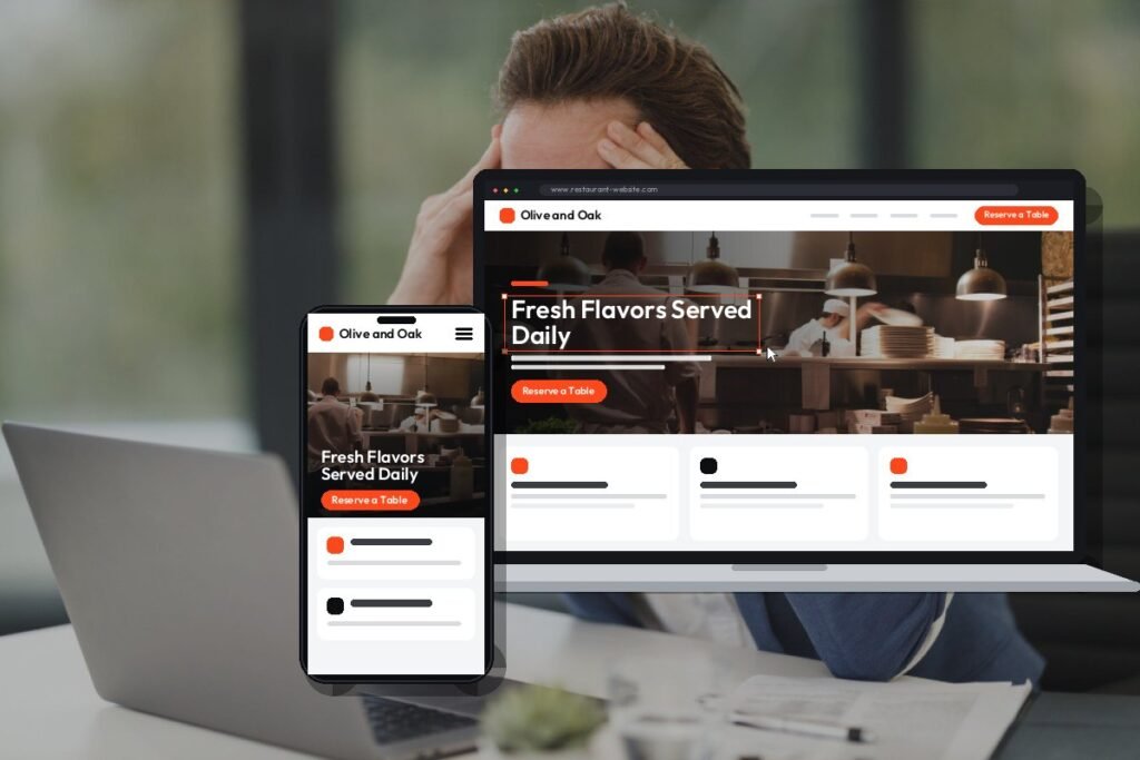 Netwexus team designing a restaurant website on screen