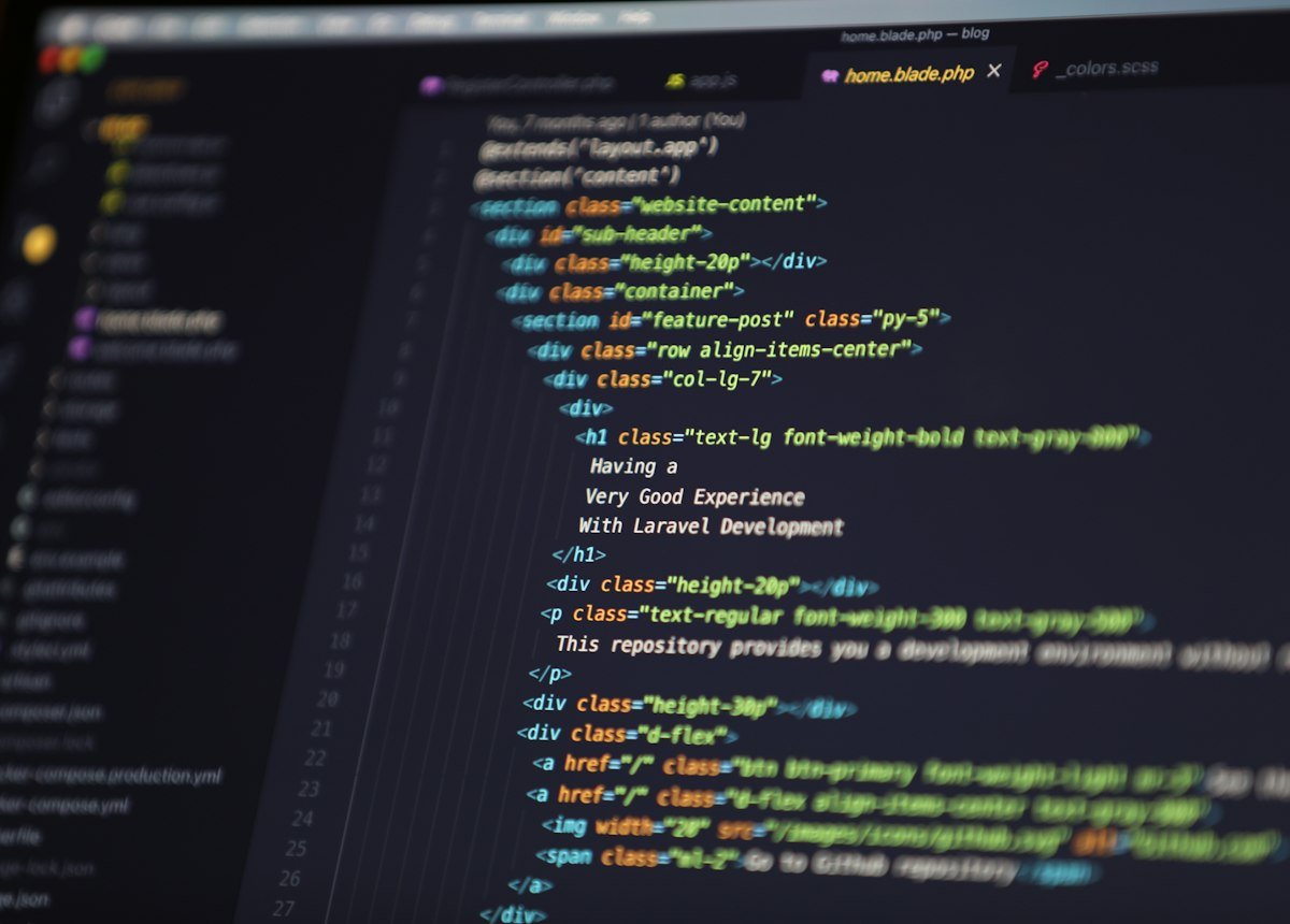 Web development code on a screen
