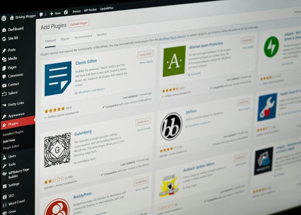 WordPress dashboard on a computer screen